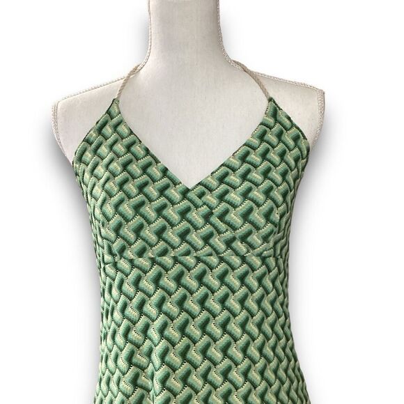 Ann Taylor Loft Green & Cream Zig Zag Design Summer Dress - Picture 7 of 10